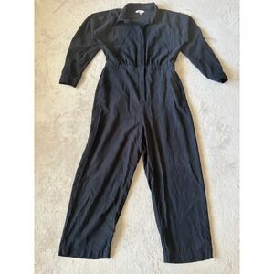 Women's‎ Nine West Size Large Long Sleeve Utility Jumpsuit Black Collared Career